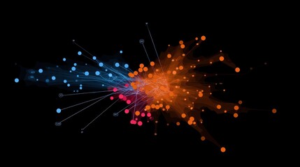 Abstract Data Visualization of Network Flow with Colorful Nodes and Vivid Connections on a Dark Background for Creative and Scientific Concepts