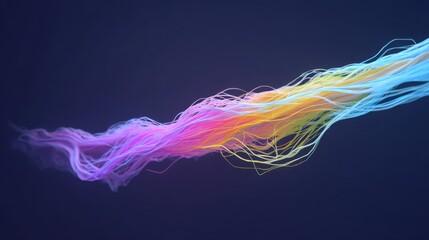 Abstract flowing lines in vibrant hues of blue, pink, orange, and yellow creating a dynamic and energetic visual on a dark background