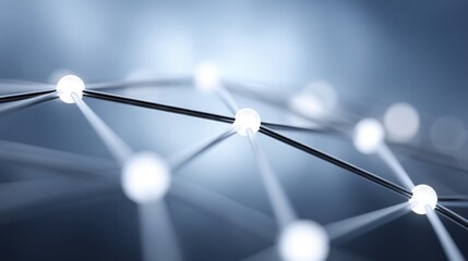 Abstract representation of interconnected spheres and lines, showcasing technology, communication, and digital networks on a blurred background