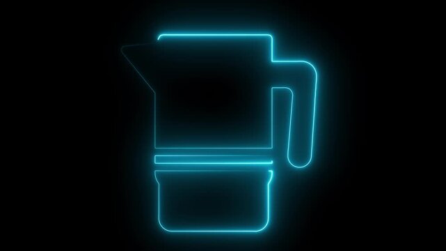 Neon cooking pot icon animated on black background. 4k video concept. background, black, bright, cooking, cookware, concept, digital, display, electric, fluorescent, food, 