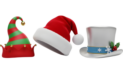 Christmas hats isolated on transparent background