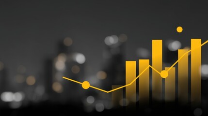 Abstract financial growth chart with blurred city skyline background, depicting upward trends and modern economic themes in a sophisticated setting