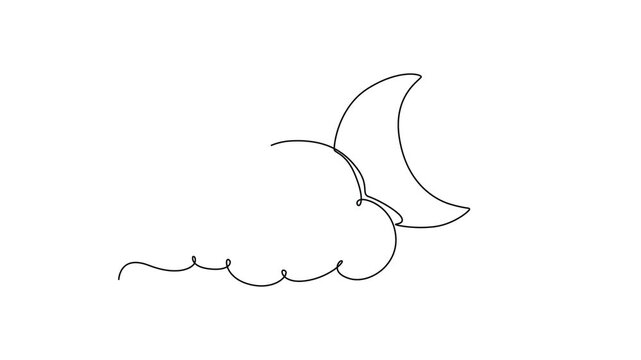 Moon, Star, Sun  and planet concept. Single line draw design. Full length animation illustration. High quality 4k footage