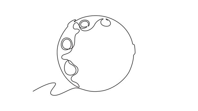 full moon. Moon, Star, Sun  and planet concept. Single line draw design. Full length animation illustration. High quality 4k footage