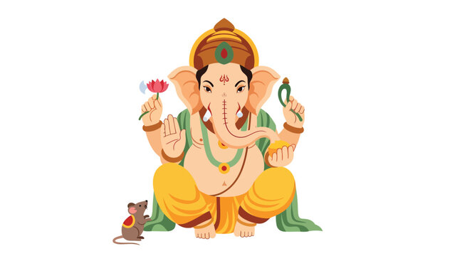 Ganesha figure Illustration with Four Arms and Elephant Head.