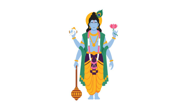 Hindu Goddess Illustration with Multiple Arms in Yellow Sari.