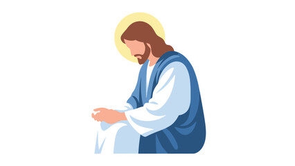 Obraz premium Religious figure kneeling with halo wearing robes.