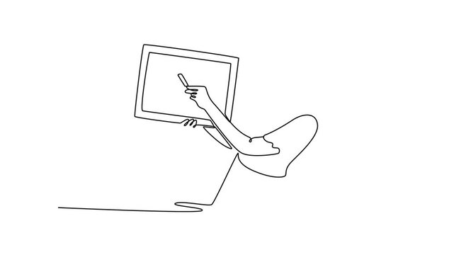 female teacher with small blackboard. Teacher day concept. Single line draw design. Full length animation illustration. High quality 4k footage