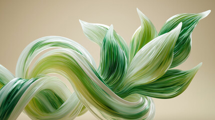 3d-printed abstract sculpture of swirling green and white ribbons