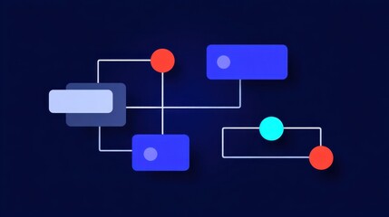 Abstract modern flowchart with colorful shapes and lines representing connections and processes in a digital or technological environment