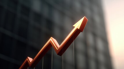 Dynamic Rising Arrow Signifying Growth and Progress with Blurred City Background in Soft Lighting