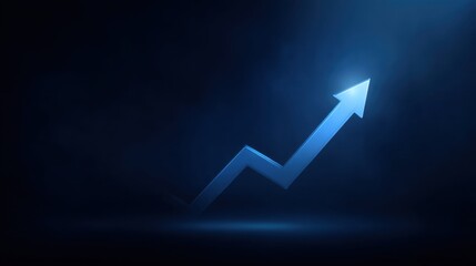 Dynamic upward trend representation with a blue arrow on a dark background symbolizing growth, success, and positive outcomes in business or finance scenarios