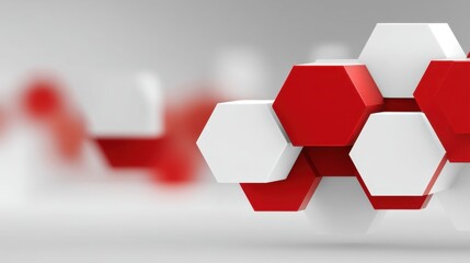 Abstract geometric composition of red and white hexagonal shapes presenting modern design and innovative concepts for technology and decoration