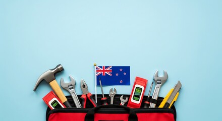 New Zealand toolkit with essential tools and flag