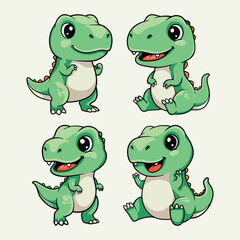 Cute Baby T Rex Dinosaur Cartoon Set, Kawaii Dino Character Collection for Kids Nursery Design © fitradp