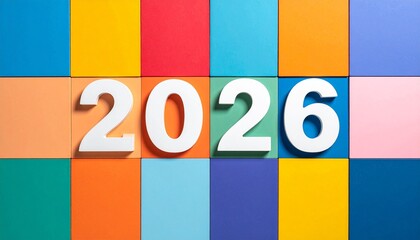 Vibrant 2026 calendar concept with colorful blocks background