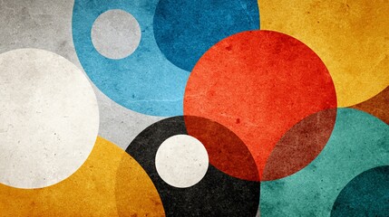 Abstract composition of colorful overlapping circles on textured background