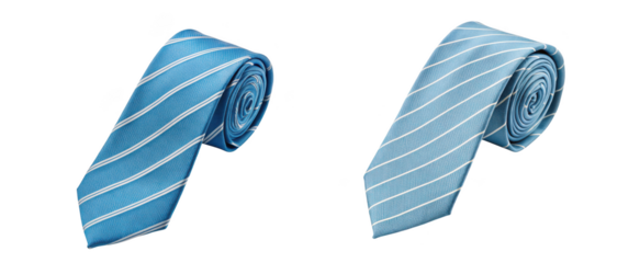 Two stylish blue and white striped ties are displayed in a slightly angled position on transparent background