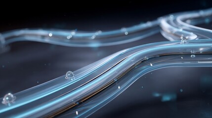 Close-up of shiny, blue transparent tubes with bubbles, digital artwork