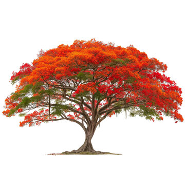 Vibrant Flame Tree with Red and Orange Flowers flamboyant tree isolated on a transparent background