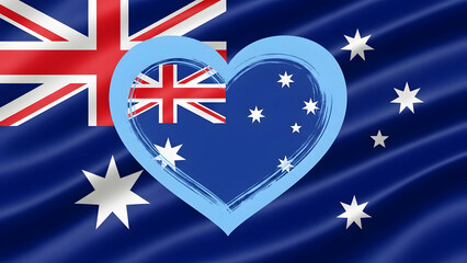 Australian Flag With Blue Heart Overlay and Stars union jack southern cross