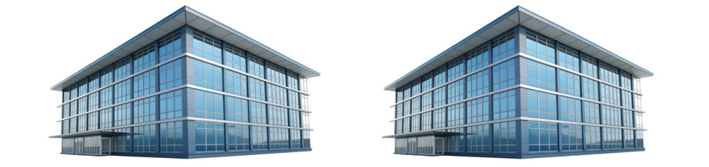 Detailed glass building facade design showcasing modern architecture with reflective surfaces on transparent background high quality