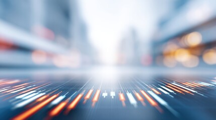 Abstract digital background with glowing lines and blurred cityscape, representing technology, data visualization, and modern urban life in vibrant colors