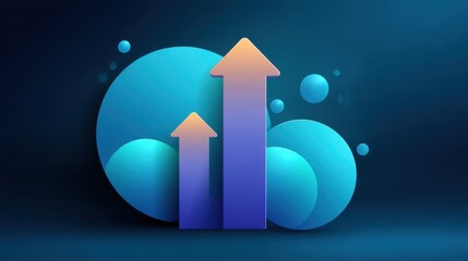 Abstract design featuring geometric shapes with upward arrows symbolizing growth and progress against a blue background with circular elements