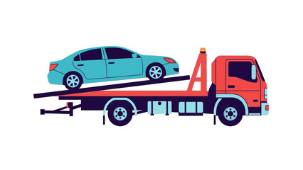 Fototapeta premium Car Towing Service - Flatbed Truck Transporting a Vehicle.