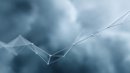 Abstract blue wave graphic representation of data analytics and technology with points and connecting lines in a blurred background of clouds