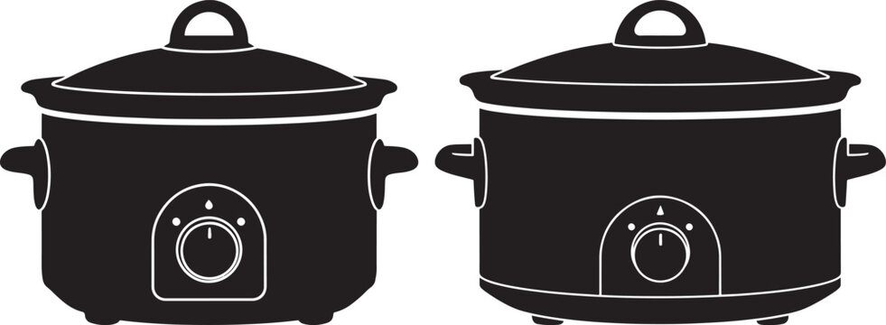 Two slow cooker crock pot icons silhouette vector graphic