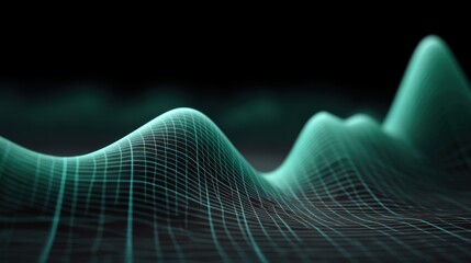 Abstract representation of data visualization in digital space showcasing smooth flowing waves with grid lines in a futuristic design view