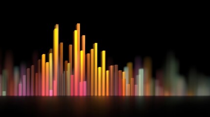 Obraz premium Vibrant Sound Wave Visualization with Colorful Bars Representing Audio Frequencies Against a Dark Background for Dynamic Media Projects