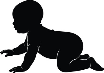 Fototapeta premium Baby silhouette crawling on hands and knees, symbolizing infancy, child development stages, early growth, parenting, and childhood milestones concept.