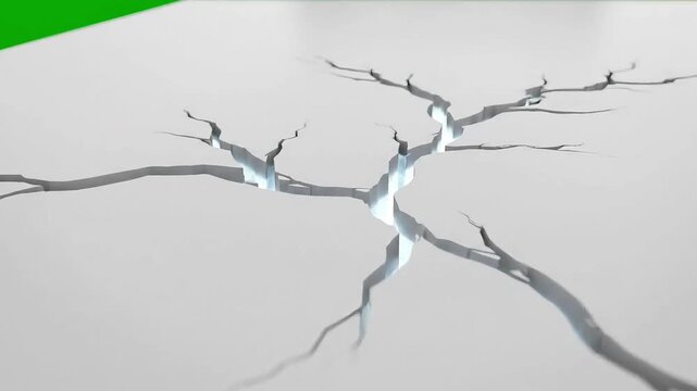Cracked surface with fractured lines and shadows on a gray background