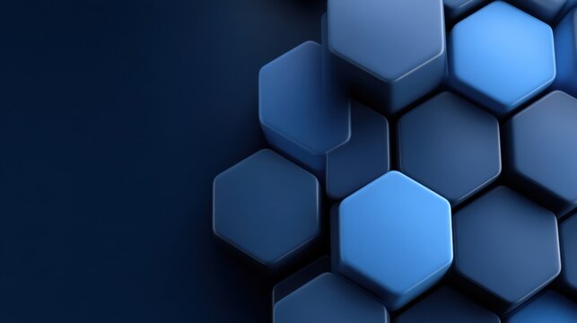 Abstract blue hexagonal shapes in varying shades creating a modern geometric pattern on a dark background suitable for technology or design themes - Powered by Adobe