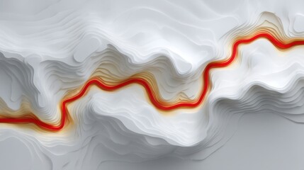 Abstract design with flowing lines and waves in white background with vibrant red and orange accents creating a dynamic visual experience