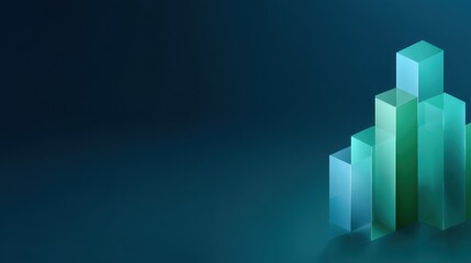 Abstract geometric design featuring transparent glass bars in shades of green and blue on a smooth dark background for business concepts and presentations