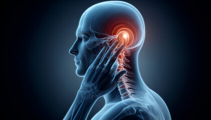 3D illustration of ear pain with head