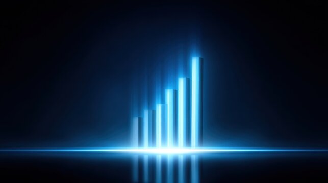 Abstract digital illustration of ascending bar graph with glowing blue lights representing growth and progress in finance, business, and technology sectors - Powered by Adobe