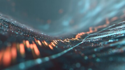 Abstract visualization of flowing digital data with glowing particles and wave-like structures, infusing technology with creativity and innovation