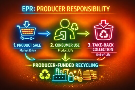 Extended Producer Responsibility Flow and Product Lifecycle Management Infographic for Environmental Policy