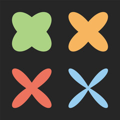 Abstract Four Petal Organic Shapes Set in Pastel Colors on Dark Background