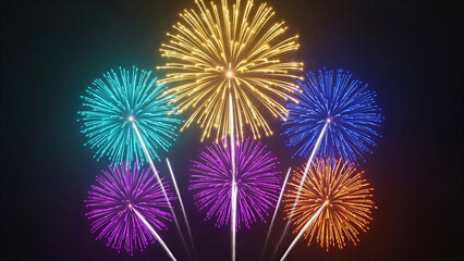 Beautiful multifloored firework explosions for New Year and holiday celebration.