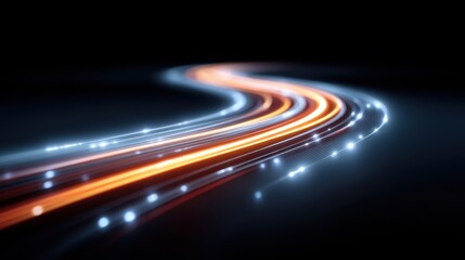 Obraz premium Dynamic Flow of Light Trails Creating an Abstract Background in Orange and Blue Shades for Innovative Visual Concepts and Digital Design Projects
