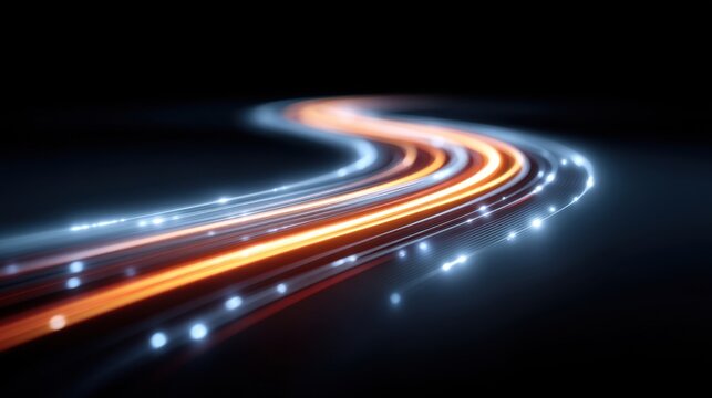 Dynamic Flow of Light Trails Creating an Abstract Background in Orange and Blue Shades for Innovative Visual Concepts and Digital Design Projects