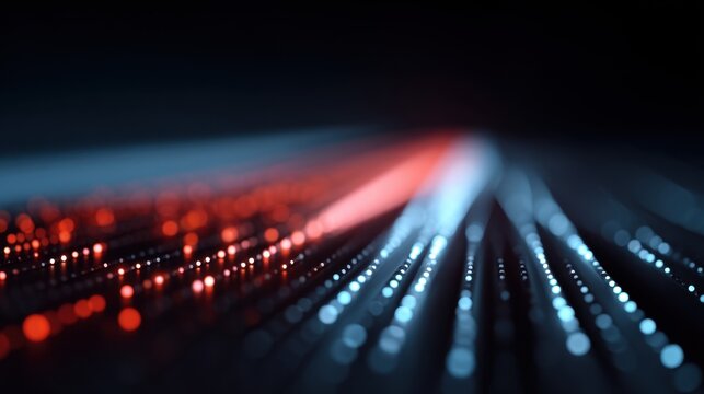 Abstract light trails with red and blue glow creating a vibrant and dynamic background for technology and digital themes in a dark environment - Powered by Adobe