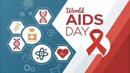 World AIDS Day awareness campaign with red ribbon and medical icons