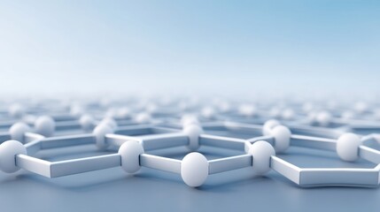 Abstract representation of a molecular structure showcasing interconnected atoms and geometric shapes with a soft blue gradient background