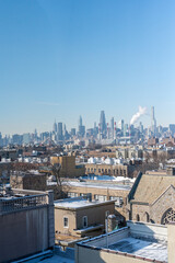 Drone view from Jamaica Queens overlooking Manhattan and Queens skyline